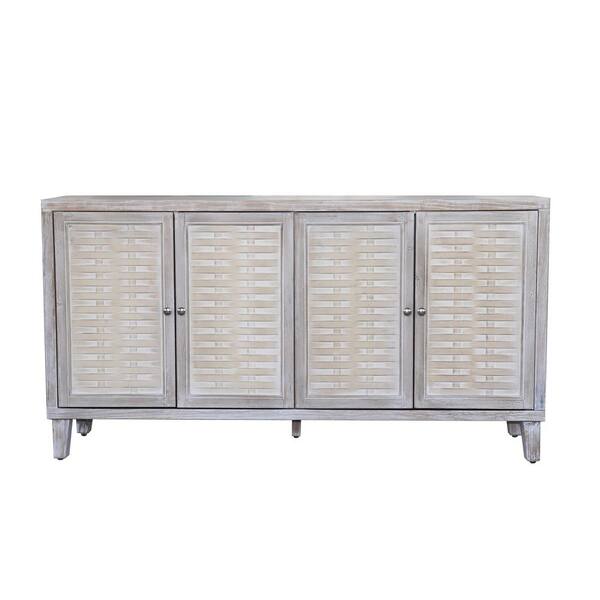FUNKOL 59.84 in. x 15.75 in. x 31.5 in. MDF Freestanding Ready to Assemble Base Storage Cabinet in Natural Wood with 4Doors