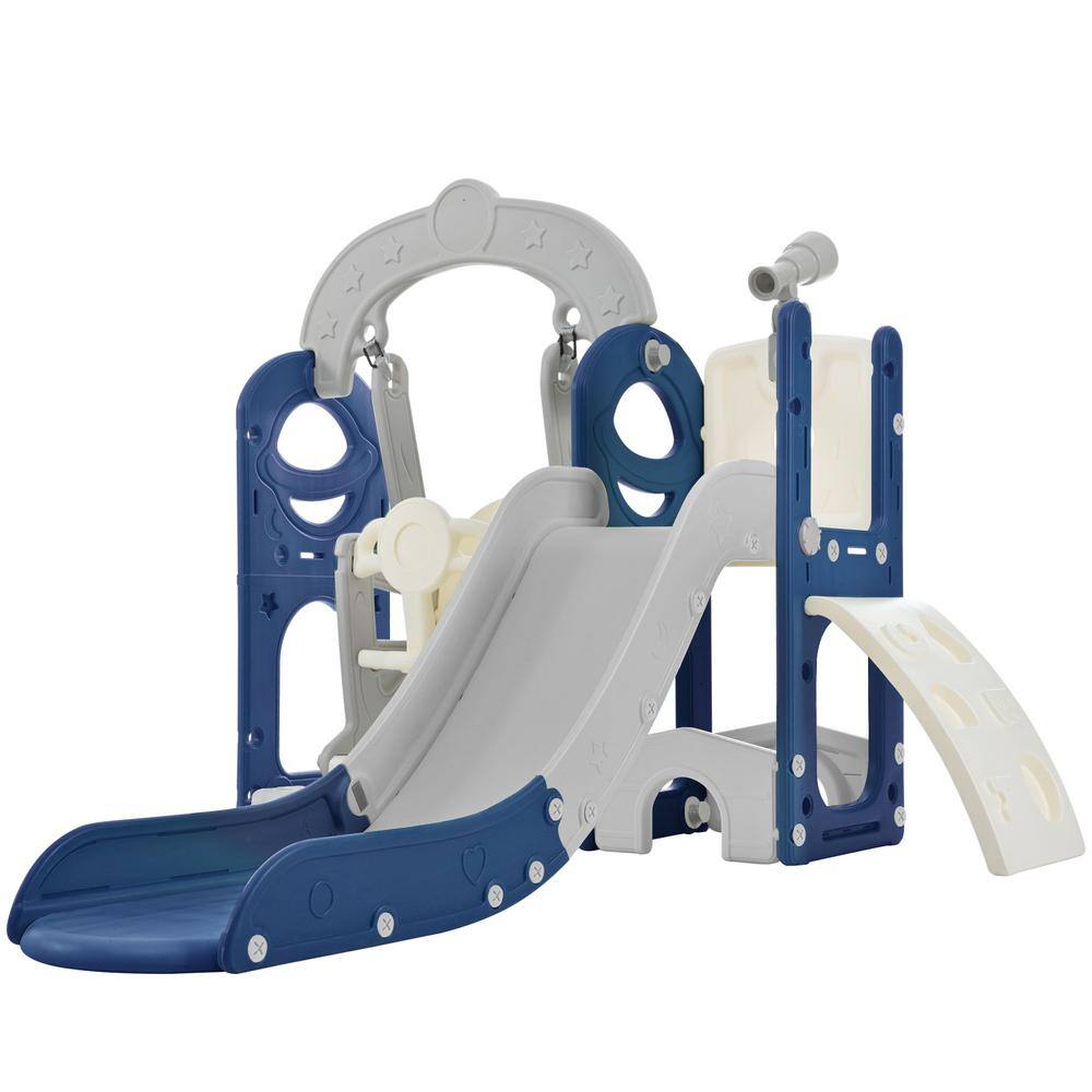 Blue and Gray 5-in-1 Freestanding Playset with Telescope, Slide and ...