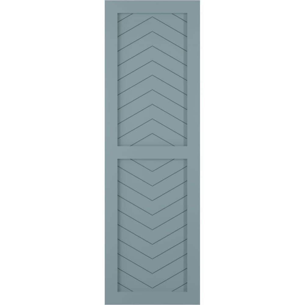 12 in. x 54 in. PVC True Fit Two Panel Chevron Modern Style Fixed Mount Flat Panel Shutters Pair in Peaceful Blue price history on PriceWatchPro