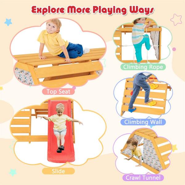 COSTWAY Double Sided Triangle Climber Wooden Climbing Toy