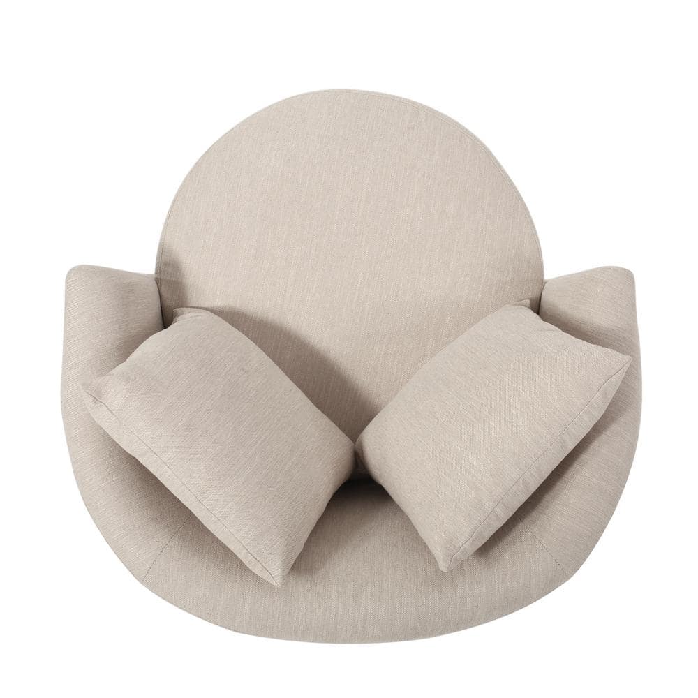 Beige Swivel Barrel Club Chair with Metal Base