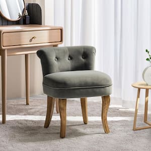 Nila Grey Vanity Velvet Upholstered Stool with Solid Wooden Legs 20 in. W x 20.7 in. D x 25.7 in. H