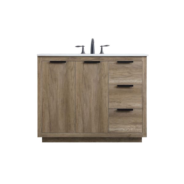 42 in. W x 22 in. D x 34 in. H Bath Vanity in Natural Oak with White Engineered Marble Top