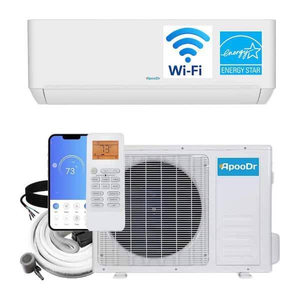 ENERGY STAR 9000 BTU 23 SEER2,230-Volt, 400-Sq. Ft Ductless Mini Split AC with Heat Pump, Wi-Fi Control, 16Ft. Lineset