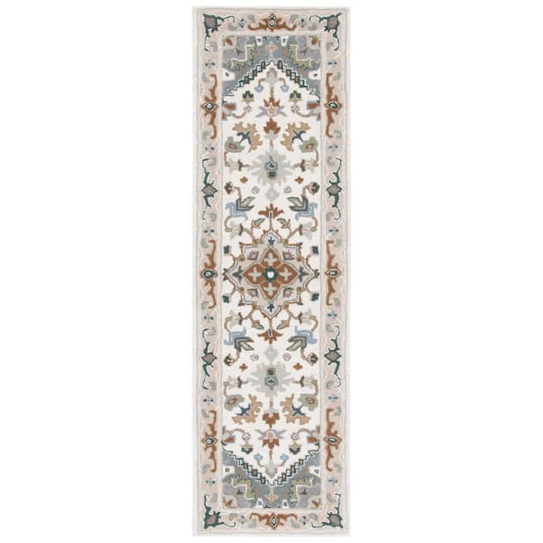 Heritage 2 ft. x 22 ft. Ivory/Light Blue Border Floral Medallion Runner Rug