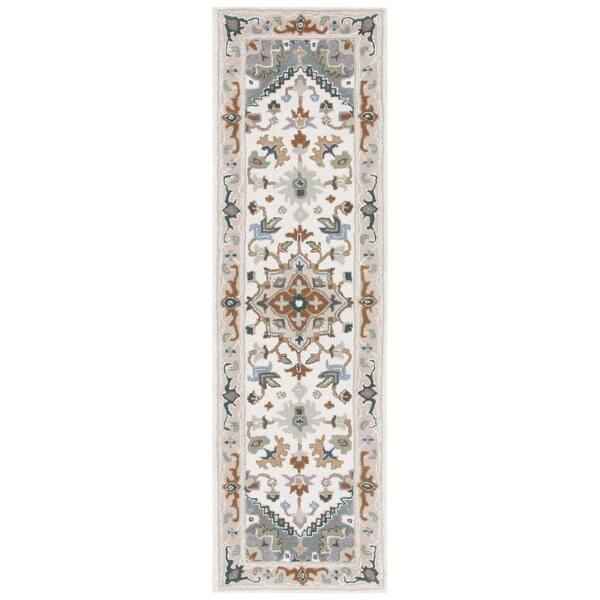 Heritage Ivory/Light Blue 2 ft. x 8 ft. Border Floral Medallion Runner Rug