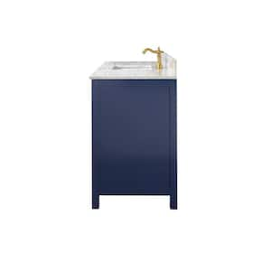 60 in. W x 22 in. D Vanity in Blue with Marble Vanity Top in White with White Basin with Backsplash