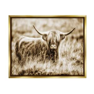 Vintage Cow In Pasture Animal Photo by Villager Jim Floater Frame Animal Wall Art Print 21 in. x 17 in.