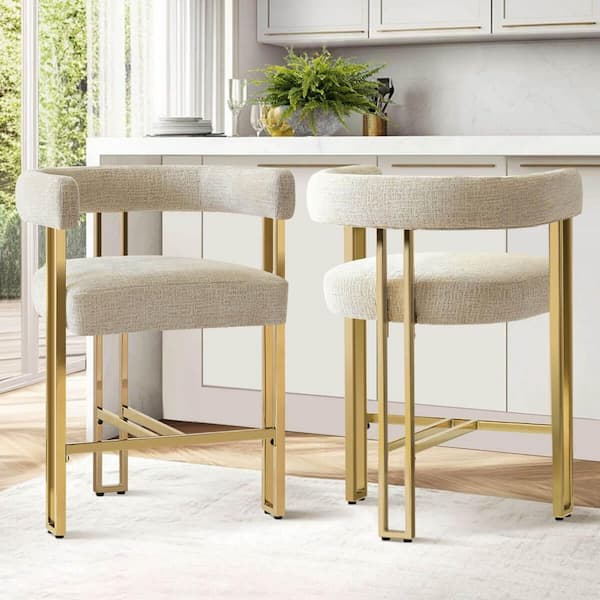 LAOTIES 25 in. High Gold Chenille Counter Stool (Set of 2)