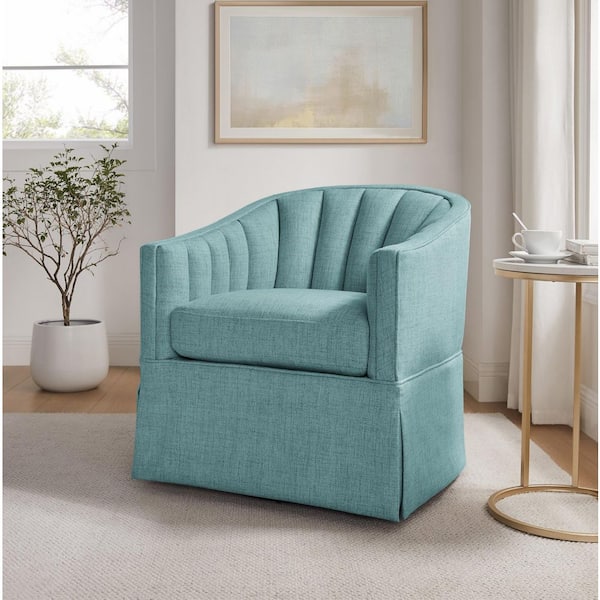 Quality Components Plus Sanibel Egg Blue Polyester Fabric Skirted Arm Chair with Swivel