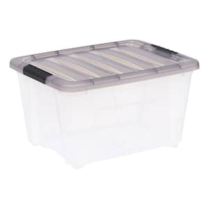 32 qt. Stack and Pull Clear Plastic Storage Box With Gray Lid
