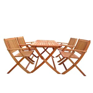 5-Piece Foldable Wood Patio Dining Set 4 Folding Chairs 1 Dining Table