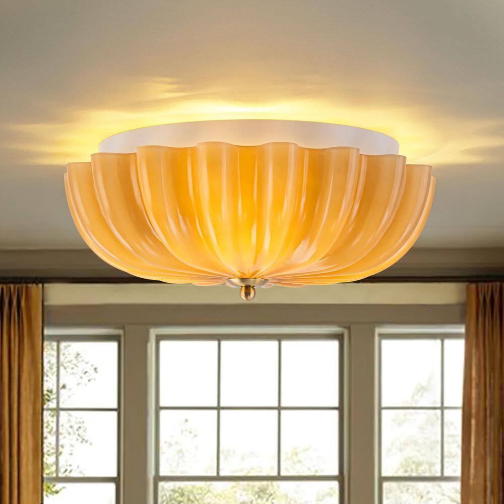 Suavidad 3-Light 13.8 in. W Brown Flush Mount with Pleated Glass Shade for Living Room, Dining Room and Bedroom price history on PriceWatchPro