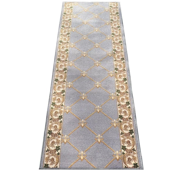Fleur De Lis French Gray 26 in. W x 25 ft. L RunnerRug/Stair Runner 55 sq. ft.