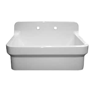 Old Fashioned Country Farmhouse Apron Front Fireclay 30 in. 2-Hole Single Bowl Kitchen Sink in White