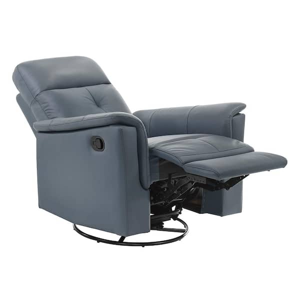 Lazzara Ouray Blue Gray Leather Swivel Glider Manual Recliner