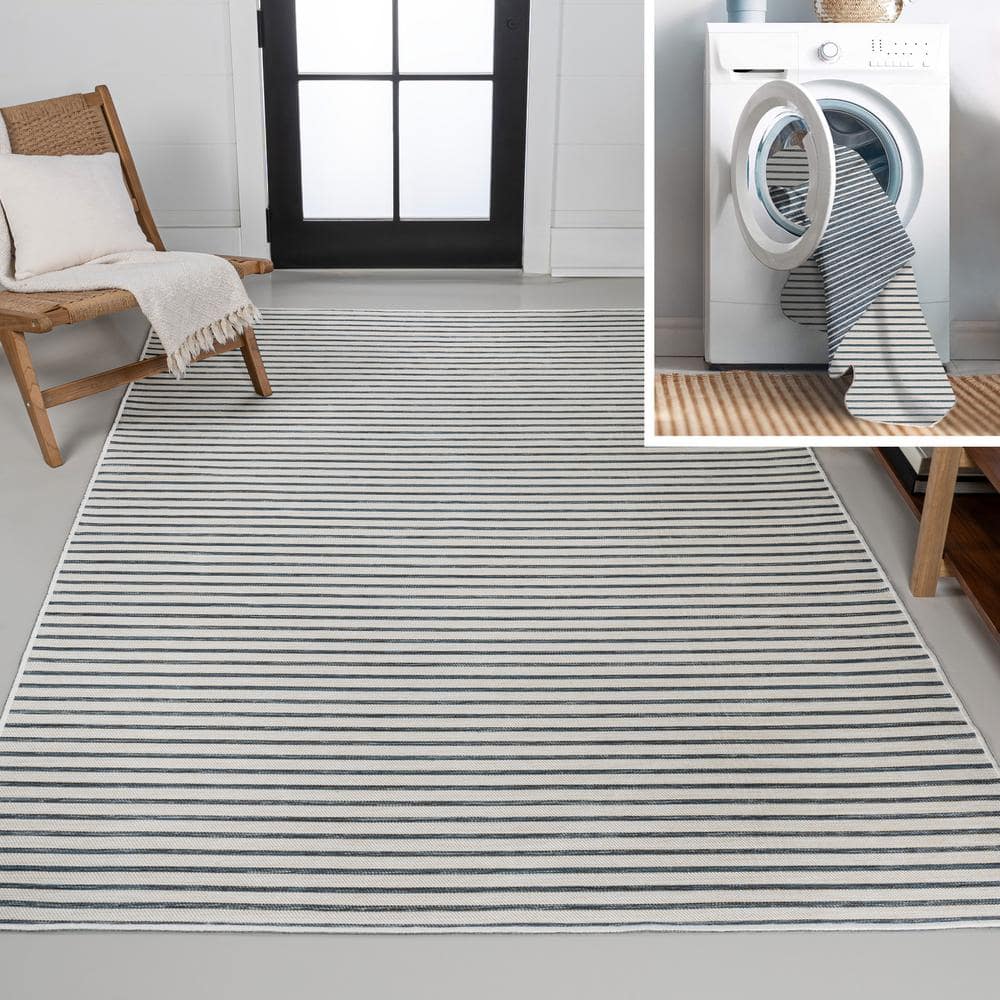 Damon Classic Coastal Pinstripe Reversible Machine Washable Navy/Cream 5 ft. x 8 ft. Indoor/Outdoor Area Rug price history on PriceWatchPro