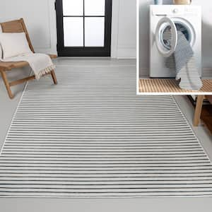 Damon Classic Coastal Pinstripe Reversible Machine Washable Navy/Cream 5 ft. x 8 ft. Indoor/Outdoor Area Rug