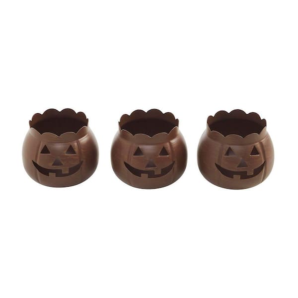 3 in. Bronze Jack-O-Lantern Halloween Candle Holder (Set of 3)