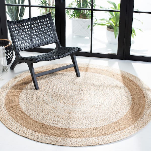 Natural Fiber Beige 6 ft. x 6 ft. Woven Border Round Area Rug