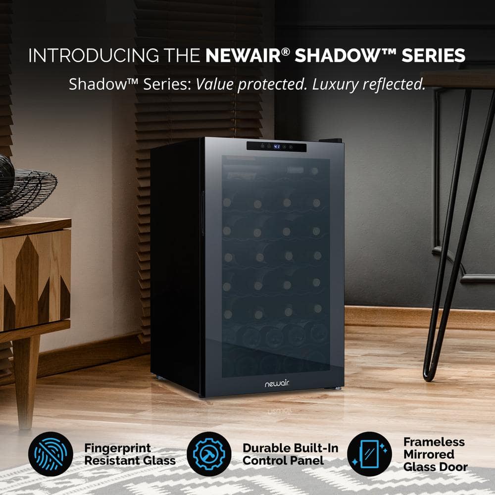 Newair 51 Bottle Black Mirrored Glass Wine Cooler with Interior Lighting