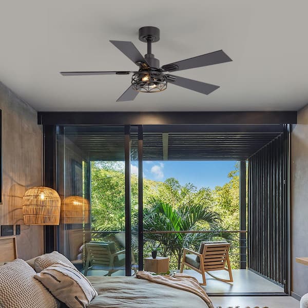 42 in. Standard Black Ceiling Fan with Light Kit, Downrod, Black/Brown Blade and Remote Included