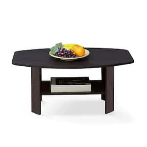 Simple 36 in. Dark Walnut Medium Rectangle Wood Coffee Table with Shelf