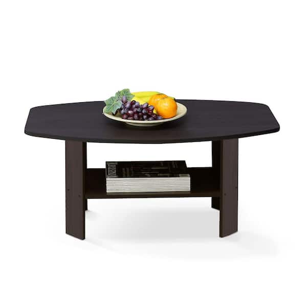 Furinno Simple 36 in. Dark Walnut Medium Rectangle Wood Coffee Table with Shelf