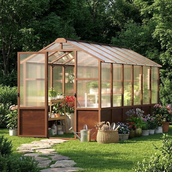 Epicpoplar 6 ft. x 12 ft. Cedar Wood Walk-In Greenhouse Kit with
