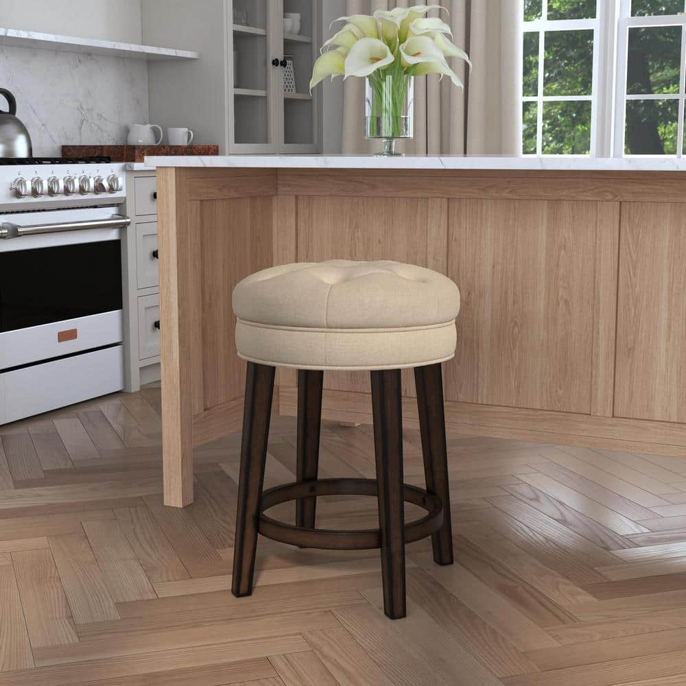 Charcoal Gray Backless Swivel Counter Stool with Linen Upholstery