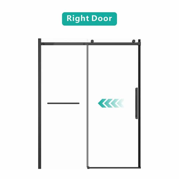 WELLFOR 56-60 in. W x 76 in. H Sliding Frameless Shower Door in Matte Black with 5/16 in. Thick Tempered Clear Glass, Towel Bar