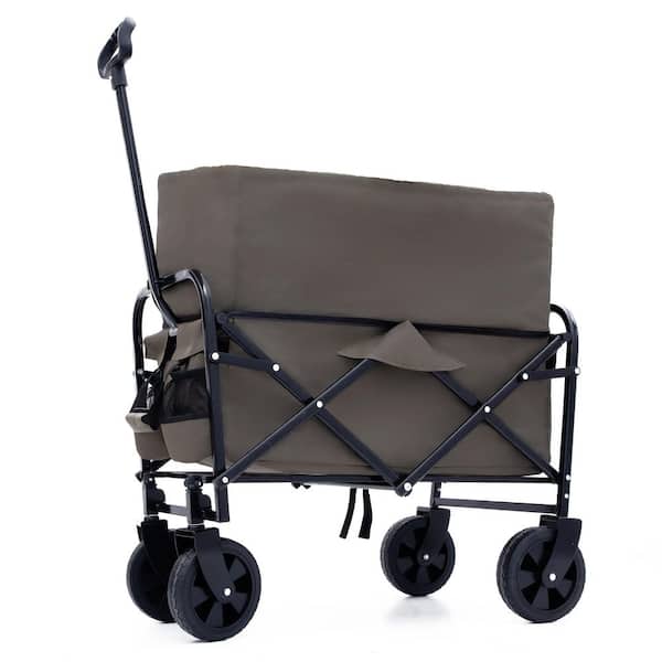9.74 cu. ft. Brown Fabric Expandable Garden Cart Heavy Duty Folding Wagon Grocery Cart for Camping Shopping Fishing