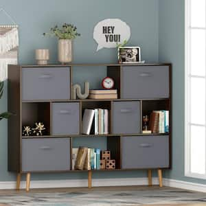 42.13 in. Tall Brown Wood 4-Shelf Standard Bookcase with 6-Drawer