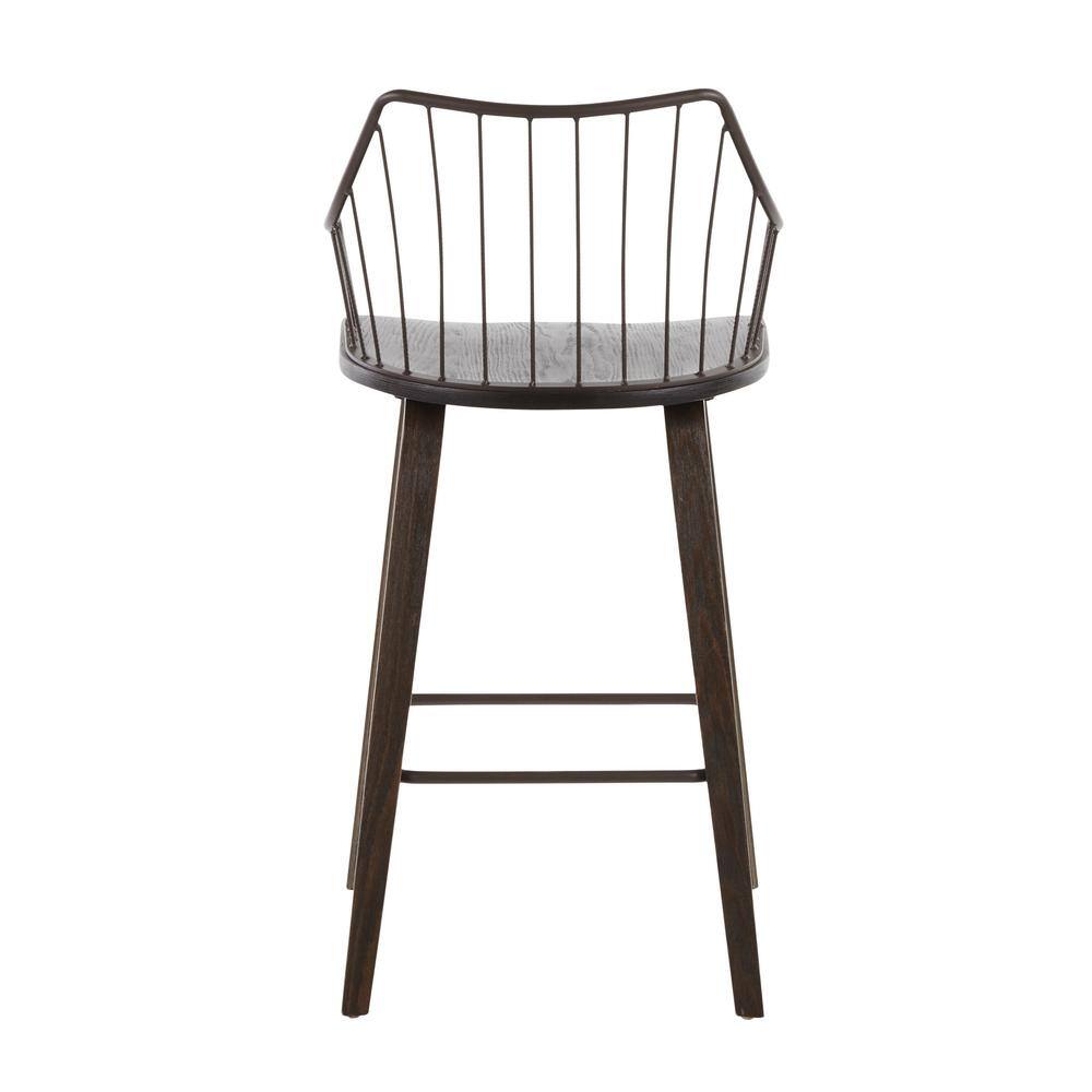 Winston Dark Walnut Wood and Brown Metal Counter Stool