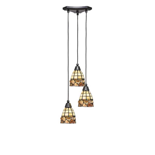 Unbranded Condor 3 Light Matte Black, Cluster Pendant Light with 7 in. Cobblestone Art Glass Shades, No bulbs included