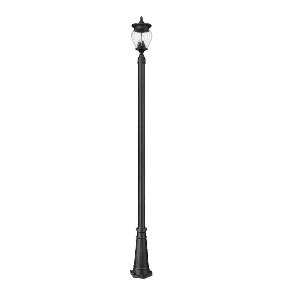 Davina 3-Light Black Aluminum Hardwired Outdoor Marine Grade Post Light Set