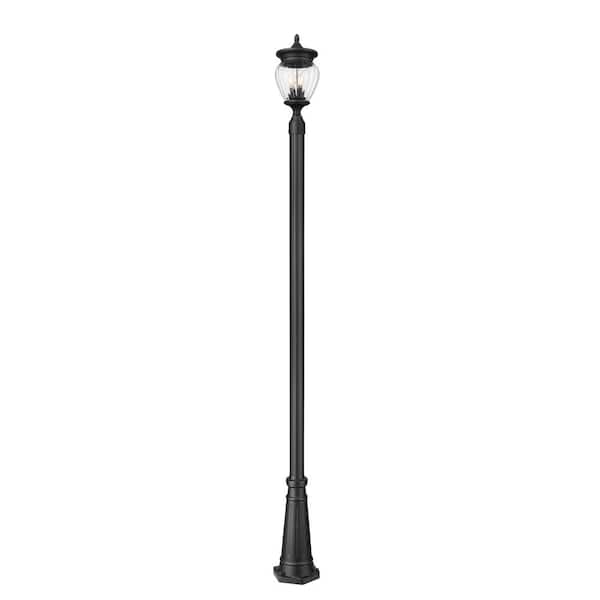 Davina 3-Light Black Aluminum Hardwired Outdoor Marine Grade Post Light Set with no bulbs included
