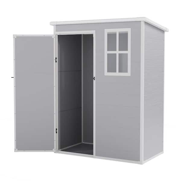 5 ft. W x 3 ft. D Gray Durable Outdoor Resin Plastic Storage Shed with Sloping Roof, Lockable Door, Window (15 sq. ft.)