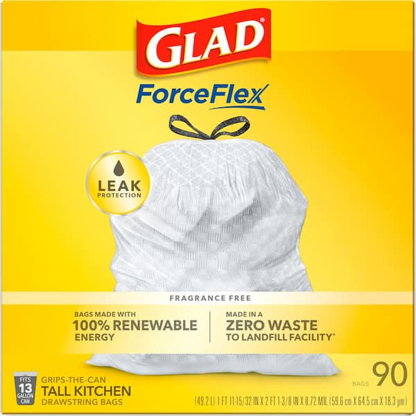 Glad ForceFlex 13 Gal. White Tall Kitchen Drawstring Unscented