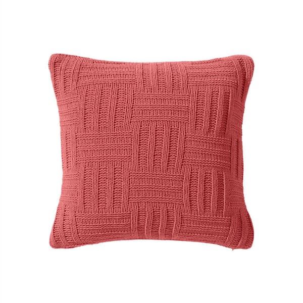 Chain Basket Coral Polyester Knit 20 x 20 Square Throw Pillow