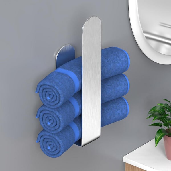 Aoibox 8 in. Bathroom Wall Mounted Self Adhesive Hand Single Towel Bar Kitchen Towel Holder in Stainless Steel Silver
