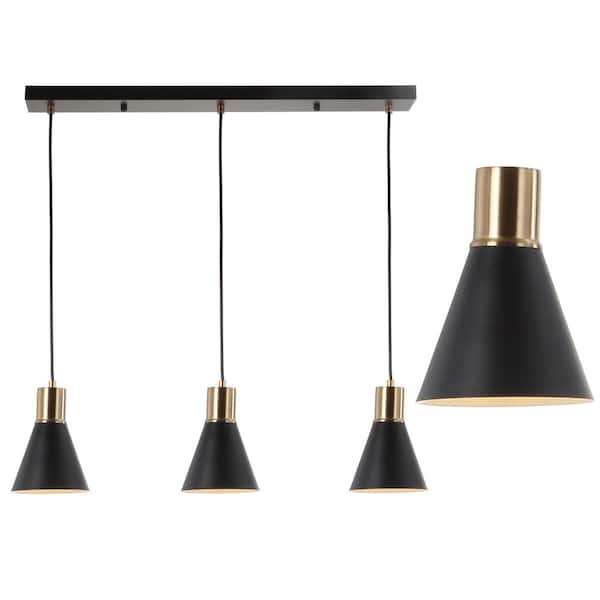 Apollo 33.5 in. 3-Light Adjustable Modern Metal, Black/Brass Gold LED Pendant Light