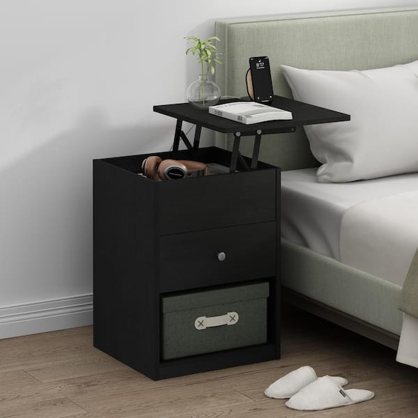 Furinno Jensen 1-Drawer Americano Lift Top Nightstand 23.4 in. H x 17.7 in. W x 17.7 in. D