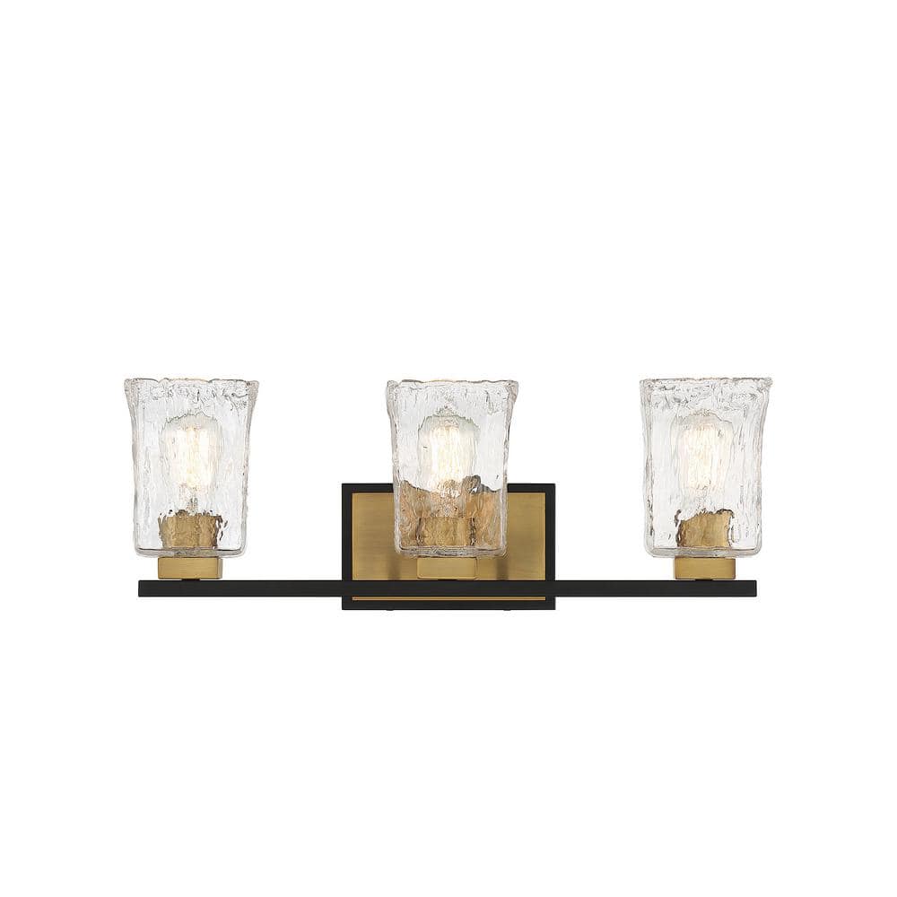 Sidney Matte Black and Brass 3-Light Bathroom Vanity