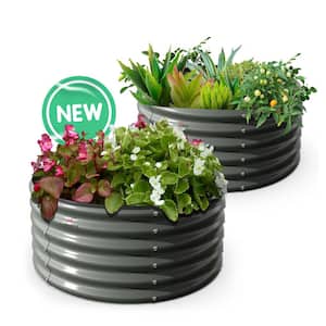 4 ft. x 1.5 ft.Round Grey Metal Raised Garden Bed for Outdoor Vegetables(2-Pack)