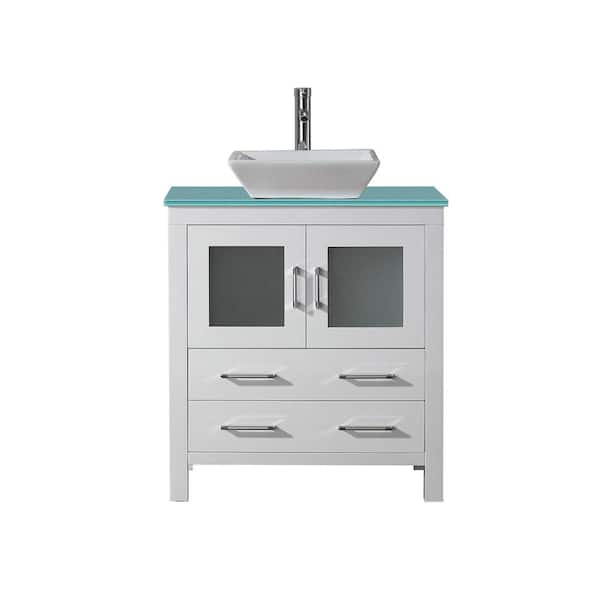 Virtu USA Dior 30 in. W x 18.5 in. D x 33.45 in. H Single Sink Bath Vanity in White with Glass Top