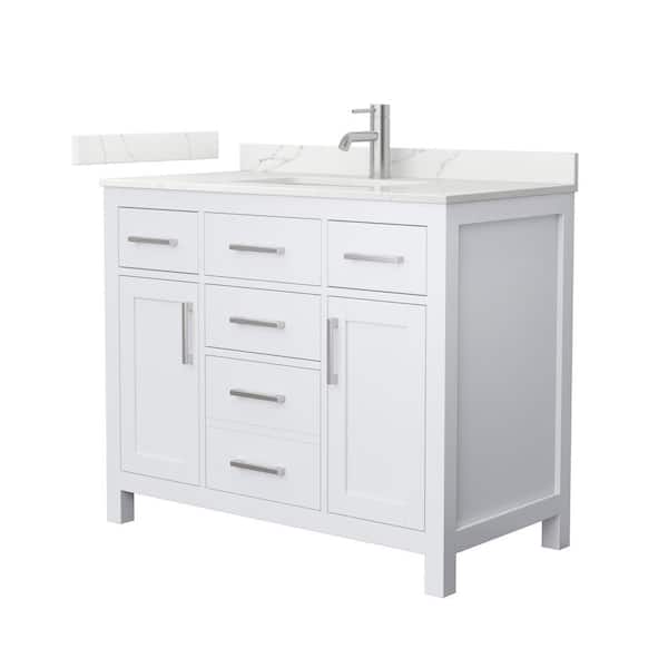 Beckett 42 in. Single Freestanding White Bath Vanity with Giotto Quartz Top (Assembled)