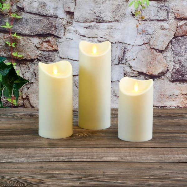 LUMABASE Battery Operated LED Resin Candles with Moving Flame (set of 3)  23403 - The Home Depot