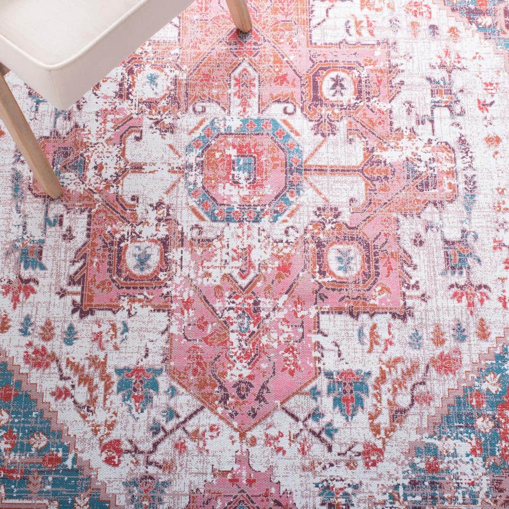 Serapi Rust and Blue Rectangular Washable Synthetic Area Rug 4' x 6'