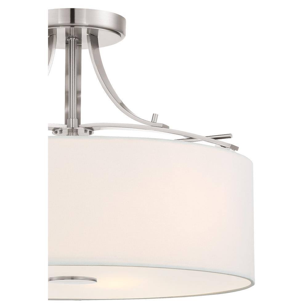 Transitional Brushed Nickel 3-Light Semi-Flush Mount with White Linen Shade